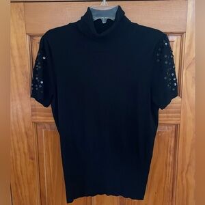 White House Black Market EUC Black Short Sleeve Sweater w/Sequins size L